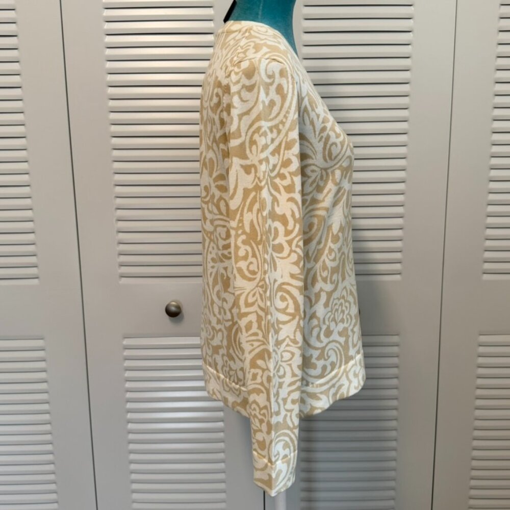 NWT Tommy Hilfiger Cream & Tan Paisley Floral Cotton Cardigan Sweater, Size L - Picture 6 of 11